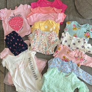 15 Piece Baby Girl Clothing Bundle - Pink, Yellow, Blue